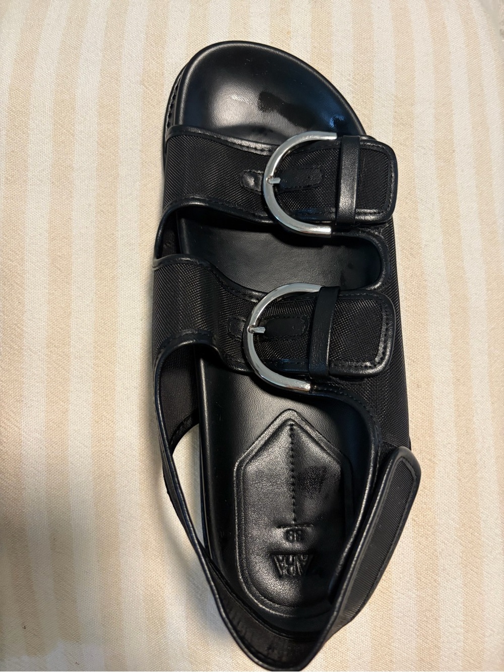 ZARA Black Double Buckle Strappy Flat Sandals Size 38 / 7.5 - Picture 3 of 15